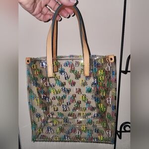 Dooney And Bourke Clear Plastic Signature DB Leather Strap Gift Bag Small Tote